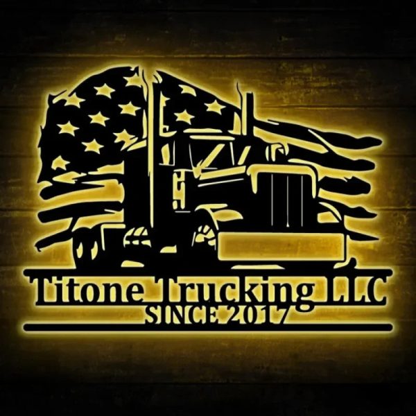 Custom Us Semi Truck Metal Wall Art With Led Lights, Us Semi Truck Met