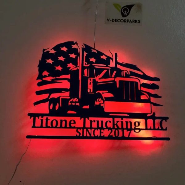 Custom Us Semi Truck Metal Wall Art With Led Lights, Us Semi Truck Met - Image 2