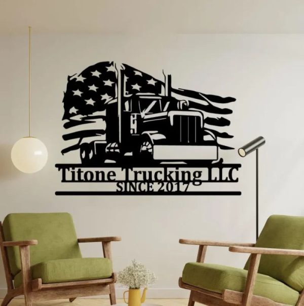 Custom Us Semi Truck Metal Wall Art With Led Lights, Us Semi Truck Met - Image 4