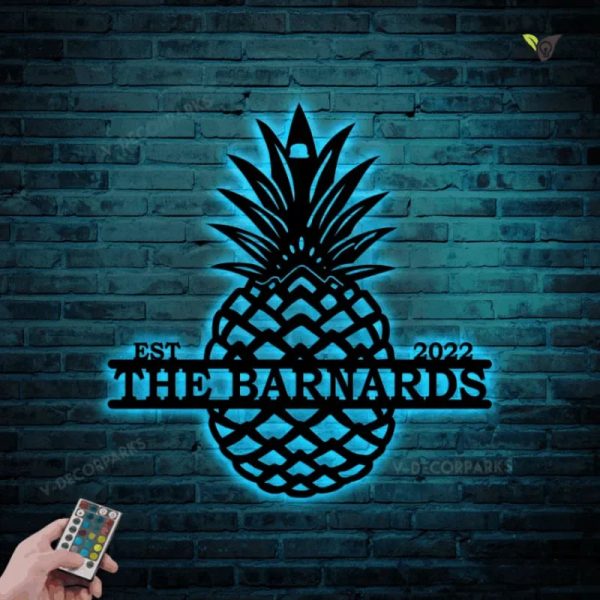 Pineapple Split Name Sign, Metal Wall Art With Led Lights, Metal Wall - Image 2