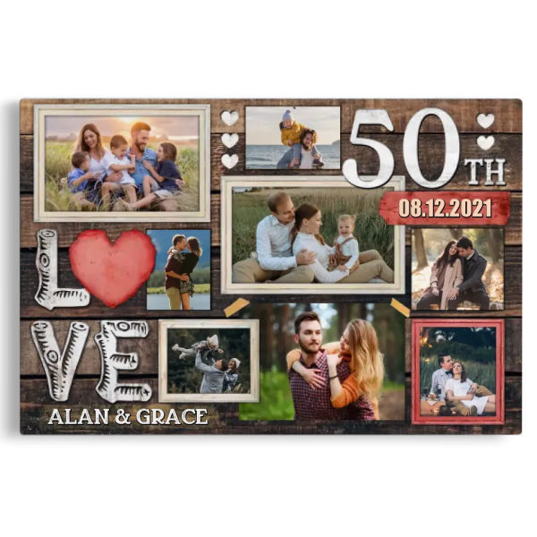 Personalized Canvas Prints, Custom Photo, Gifts For Couples, 50th Anniversary Gifts For Husband And Wife, Love 50th Anniversary Dem Canvas - Image 6