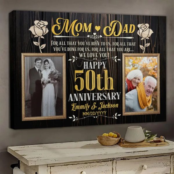 Personalized Photo Canvas Prints, Gifts For Couples, Wedding Anniversary, Gift For Couples, Mom And Dad Happy 50th Anniversary Dem Canvas - Image 2