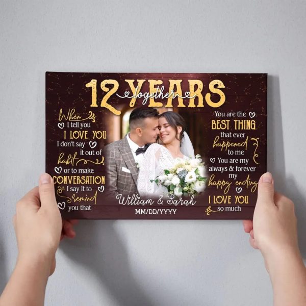 Personalized Photo Canvas Prints, Gifts For Couples, 12th Anniversary Gift For Husband And Wife, 12 Years When I Tell You I Love You Dem Canvas - Image 4