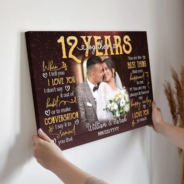 Personalized Photo Canvas Prints, Gifts For Couples, 12th Anniversary Gift For Husband And Wife, 12 Years When I Tell You I Love You Dem Canvas - Image 3