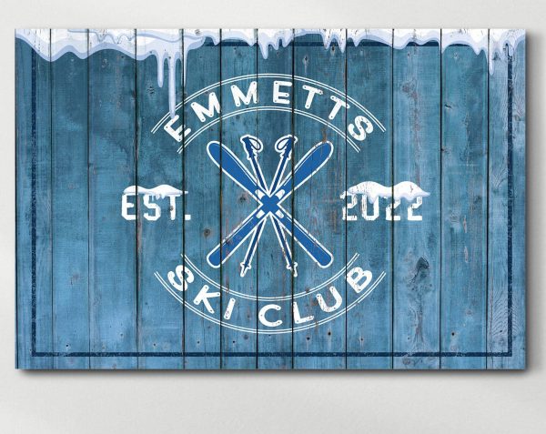 Personalized Ski Club Sign Ski Club Canvas Sign Custom Name Sign Ski Lover Gift Rustic Winter Sports Sign Vintage Winter Sign Frosty Design - Image 2