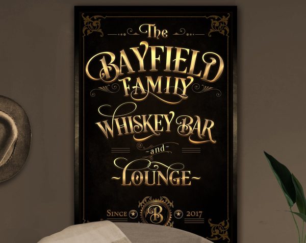 here Canvas Whiskey Bar Sign, Vertical Bar Wall Decor, Personalized Lounge Sign, Family Whiskey Lounge, Family Name Whiskey, Large Canvas & Metal - Image 2