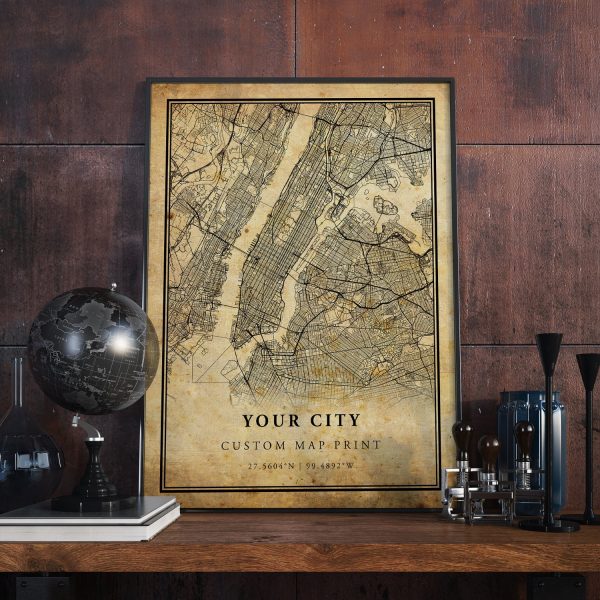 Custom City Map Print, Vintage Style City Street Road Map Poster, Any City Map, Personalized Map, Create Your Own Personalized Map