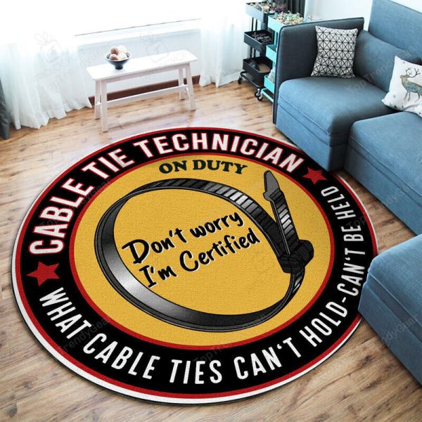 Cable Tie Technician Garage Decor, Home Bar Decor Hot Rod Round Mat - Image 2