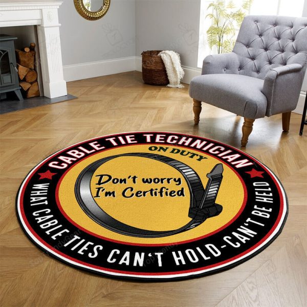 Cable Tie Technician Garage Decor, Home Bar Decor Hot Rod Round Mat - Image 3