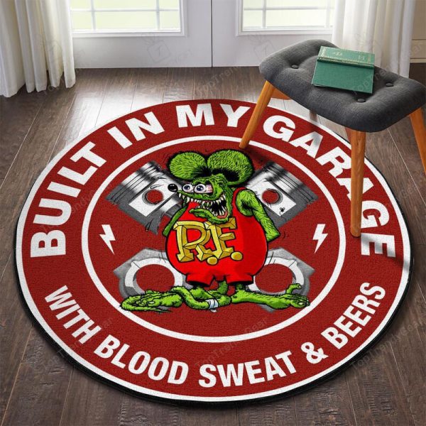 Built In My Garage With Blood Sweat And Beers Round Mat Round Floor Mat Room Rugs Carpet Outdoor Rug Washable Rugs - Image 2