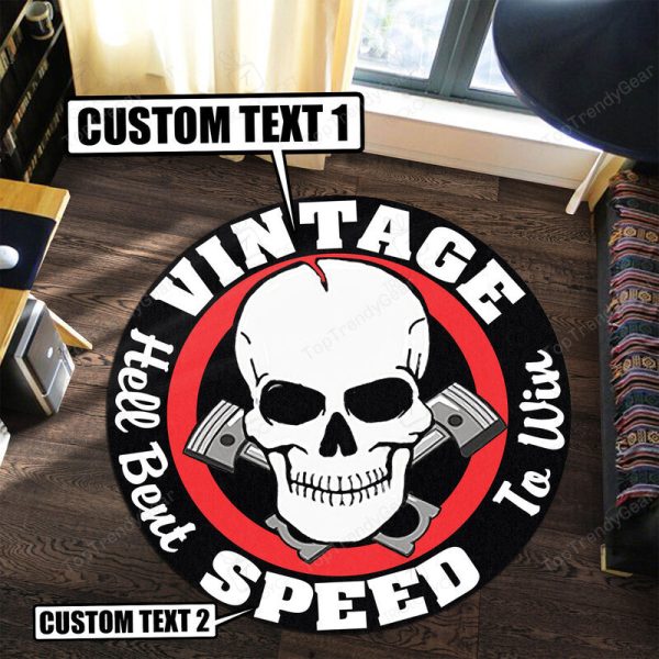 Personalized Vintage Speed Hell Bent To Win Hot Rod Round Mat Round Floor Mat Room Rugs Carpet Outdoor Rug Washable Rugs - Image 2