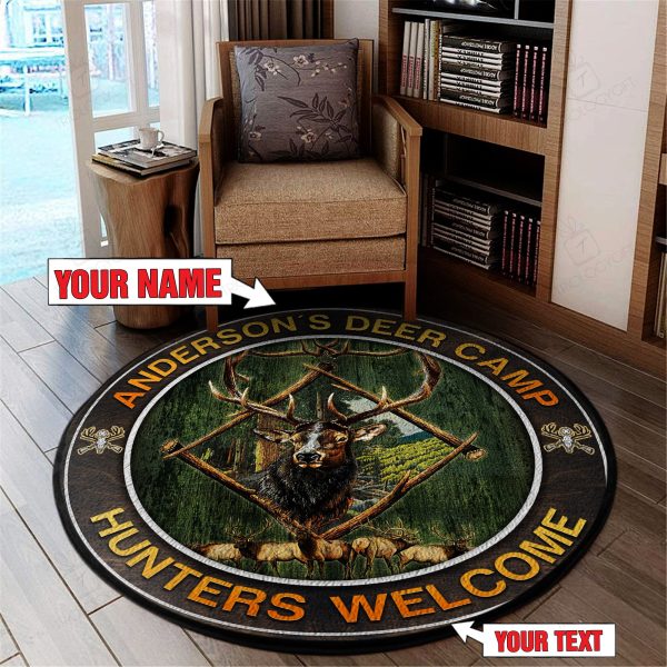 Personalized Hunitng Deer Welcome Round Rug, Carpet 07706