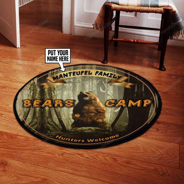 Personalized Bears Camp Hunting Round Rug, Carpet 06525 - Image 2