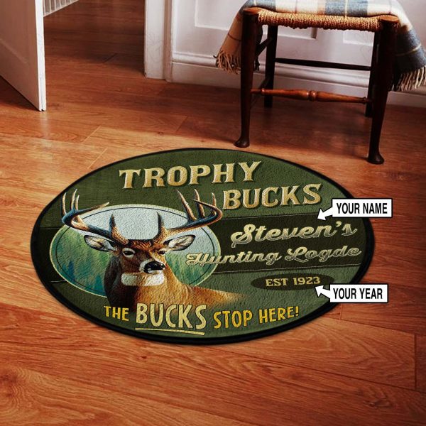 Personalized Hunting Lodge Trophy Buck Round Rug, Carpet 07400 - Image 2