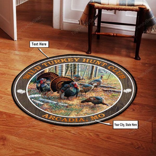 Personanlized Turkey Hunting Welcome Round Rug, Carpet 08678 - Image 3