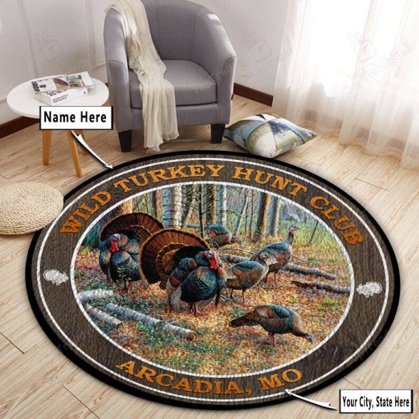 Personanlized Turkey Hunting Welcome Round Rug, Carpet 08678 - Image 2