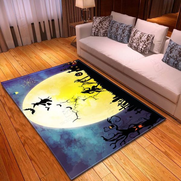 Halloween Werewolf And Witch Flying Under Full Moon Rectangle Rug Decor Area Rugs For Living Room Bedroom Kitchen Rugs Home Carpet Flooring Rs015339 Print