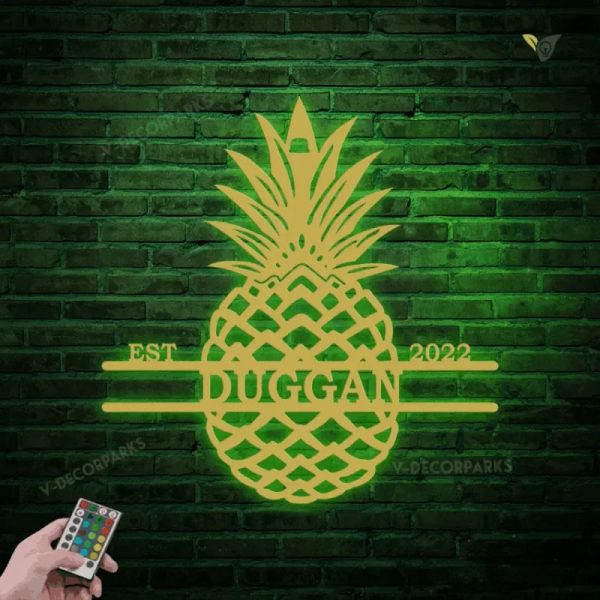 Pineapple Split Name Sign, Metal Wall Art With Led Lights, Metal Wall - Image 3